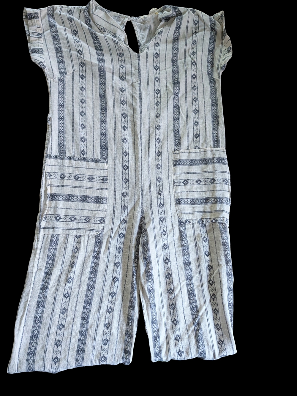 Striped Cotton Jumpsuit - White & Navy